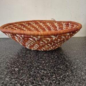 Vibrant Red and White Woven Basket